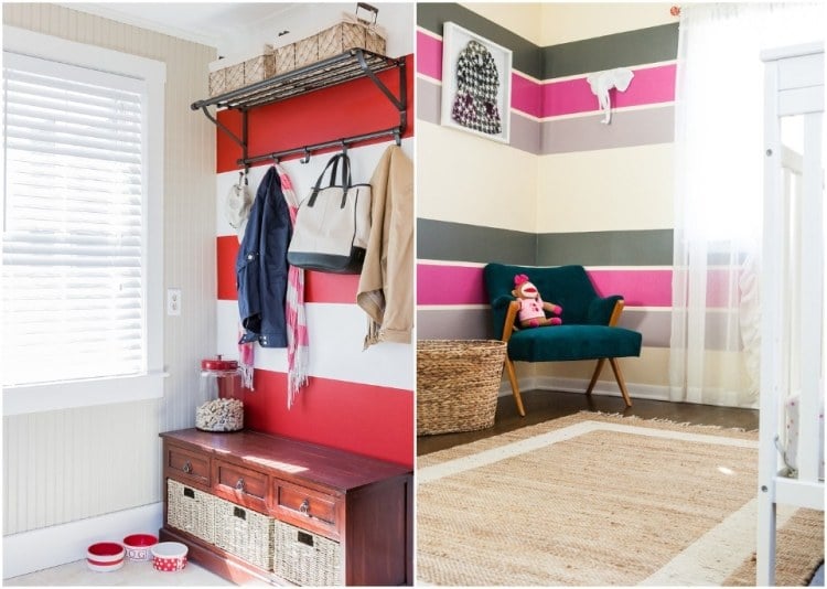 Wand streichen Ideen -streifen-horizontal-bunte-farben-flur-babyzimmer