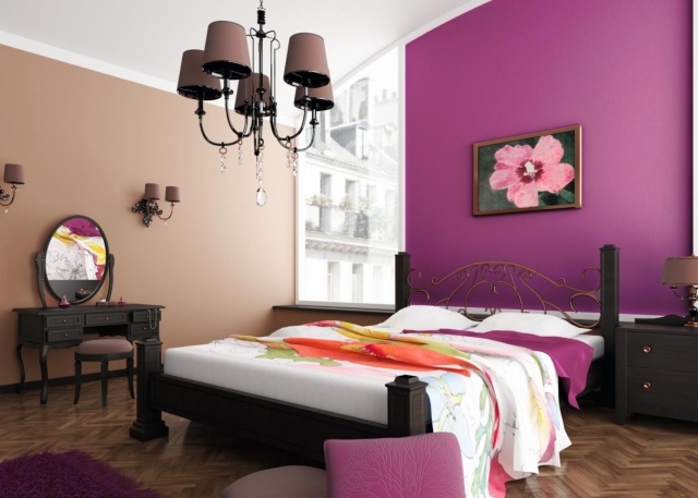 wandfarbe fürs schlafzimmer-2014-radiant-orchid-beige-parkettboden