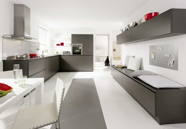 wohnküche-geräumig-grau-farbgestaltung-weiß-grau-wände-anstrich-ideen