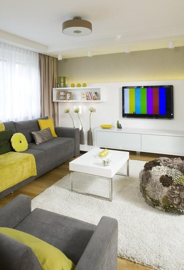 wohnzimmer-modern-gastalten-grau-gelb-indirekte-beleuchtung-wohnwand