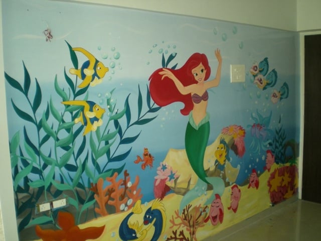 Arielle-Merjungfrau-Kinderzimmer-Wandgestaltung