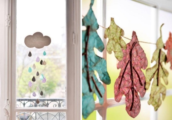 Bastelvorlagen-Vorschläge-Fensterbilder-für-den-Herbst-Girlande-Blätter-Regenwolke