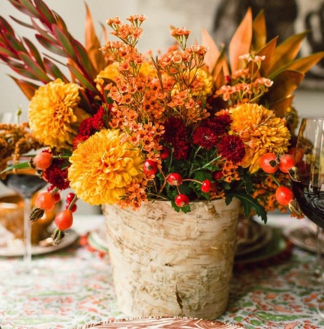 Vase Blumengestecke Herbst Deko Tisch Ideen