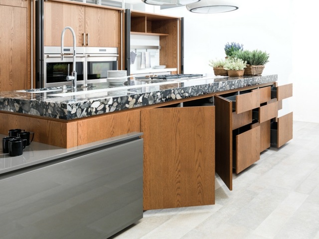 Holz moderne Küchen Ideen Marmor Arbeitsplatte