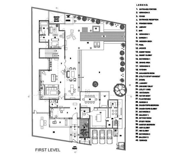 Einfamilienhaus-Library-House-Aufteilung-der-Räume-Erst-geschoss