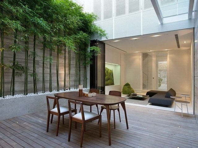 Kleingarten Terrasse Gestaltung Bambus Sichtschutz