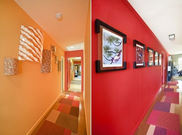 Wohnideen Design rote orange Wände Teppich