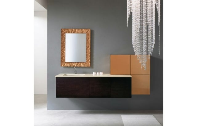 Herbst-Braune-Farbe-Spiegel-mit-Rahmen-raue-Optik-Badezimmer-Schrank