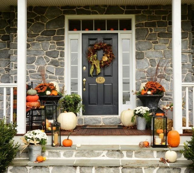 Herbst Dekoraiton Haus Eingang coole Ideen Laterne füllen