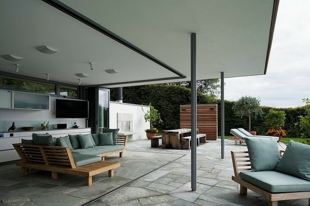 Sofa Steinplatten Sitzecke Gartenmöbel Eichenhol