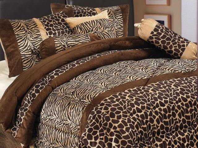 Ideen-Afrika-Einrichung-Schlafzimmer-Bettwäsche-Tierische-Prints-Muster-Decken-Bezüge