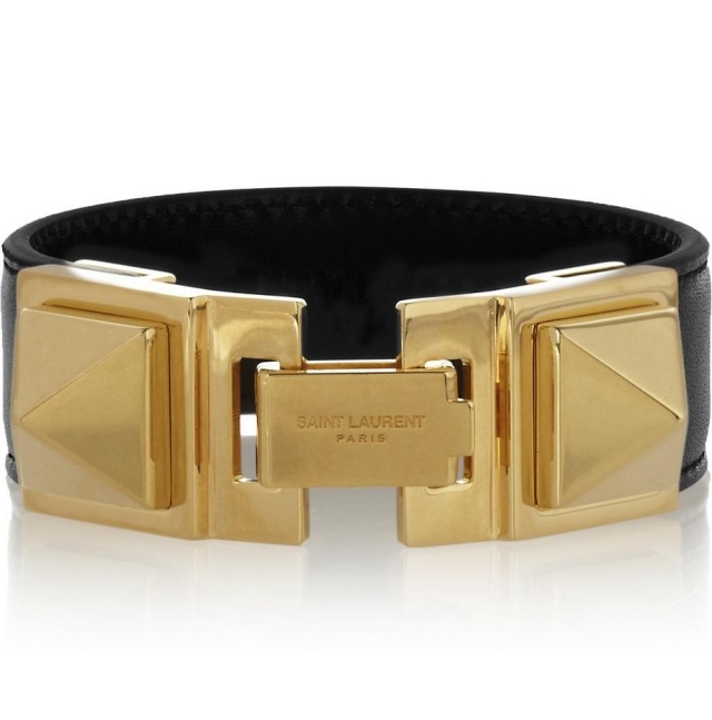 Saint-Laurent-Armband-schwarzes-leder-gold-facetten-design