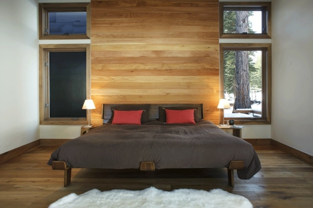 Einrichtung Inspirationen Holzwand Doppelbett