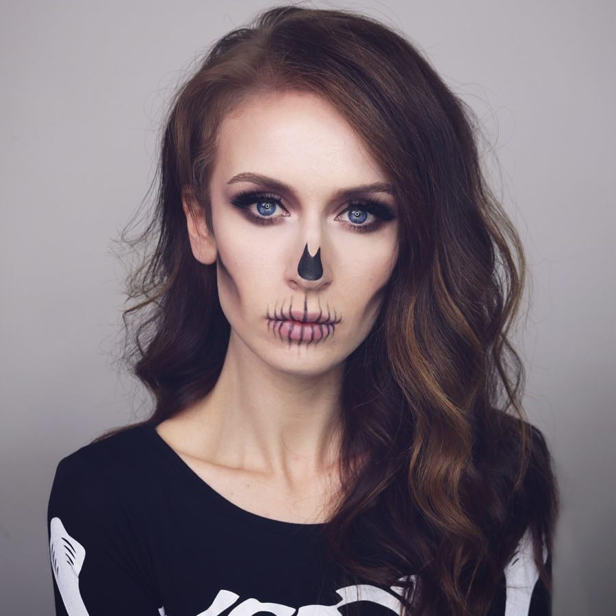 Skelett schminken Halloween einfaches Make up Frau