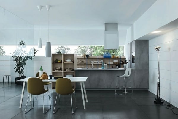 Stehlampe-Wand-aus-Glas-minimalistische-Küche