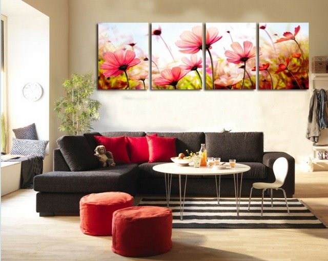 Ideen Wohnzimmer Tapeten rote Blume Wiese
