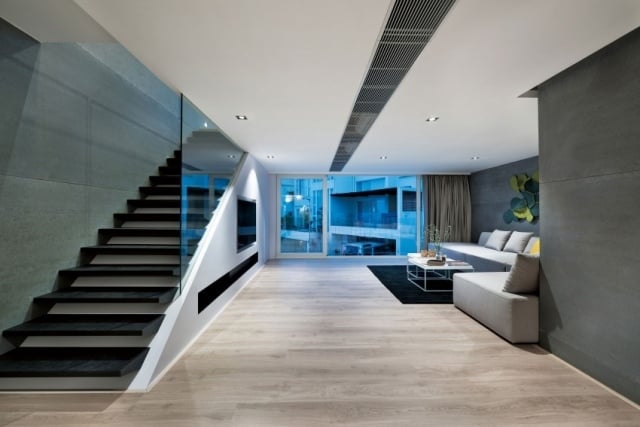Wohnraumtreppen-Design-minimalistische-treppenkonstruktion-geradläufig