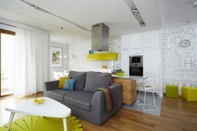 Wohnzimmer-Farbgestaltung-Einrichtungsgegenstände-senfgrün-teppich