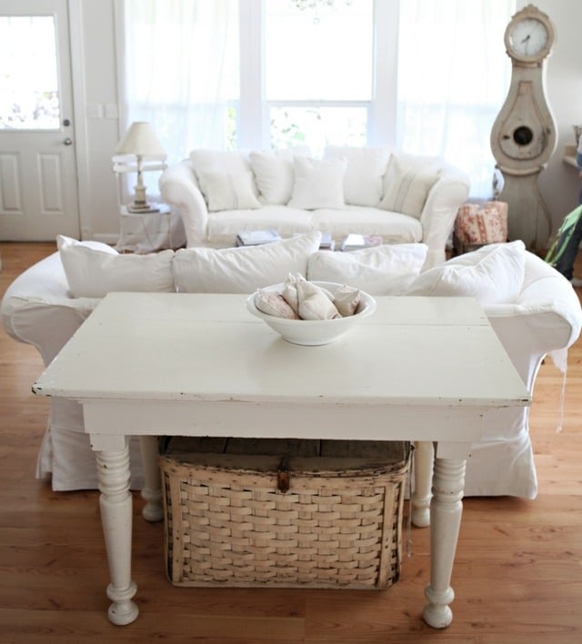 Tisch restauriert Rattan Korb komplett weiß Möbel Design