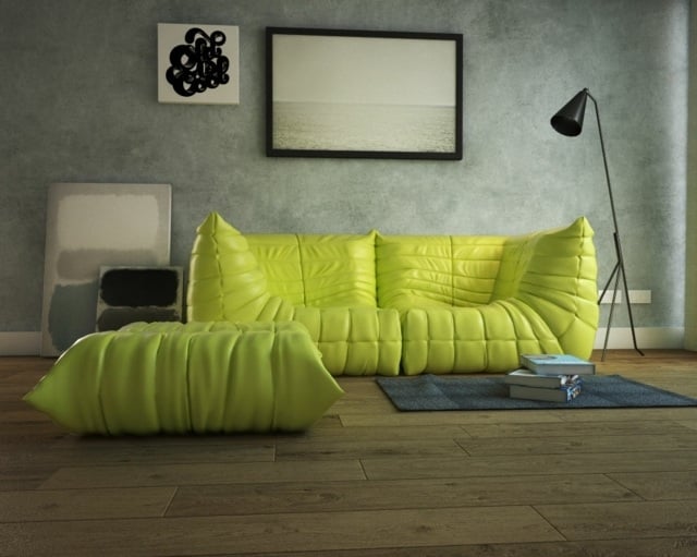 Sofa Hocker Stehlampe Teppich modern gemütlich
