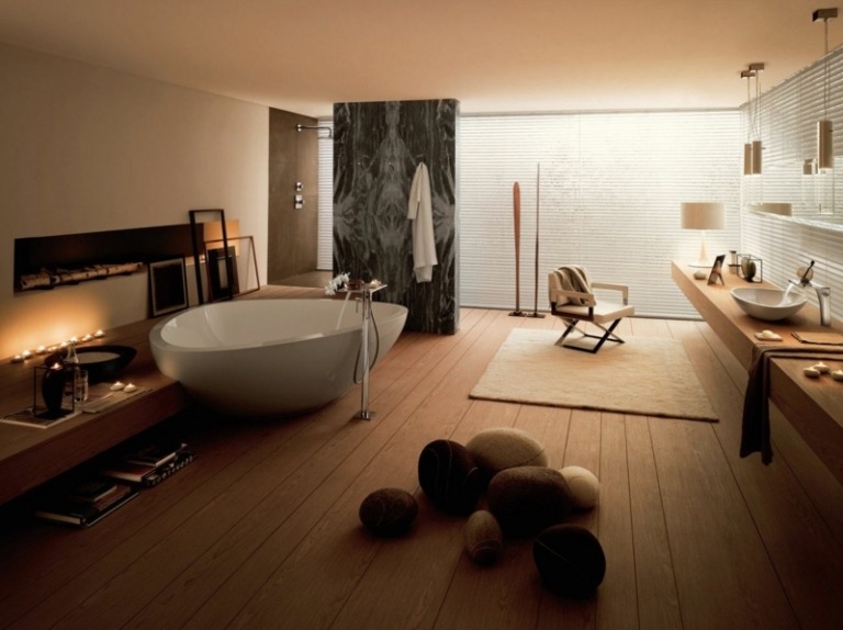 badezimmer bilder modern romantisch parkett badewanne weiss wand holz