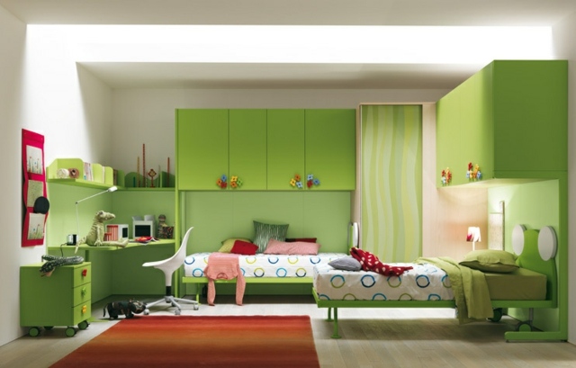 Kinderzimmer gestalten Kleiderschrank Frosch Bett Kopfteil
