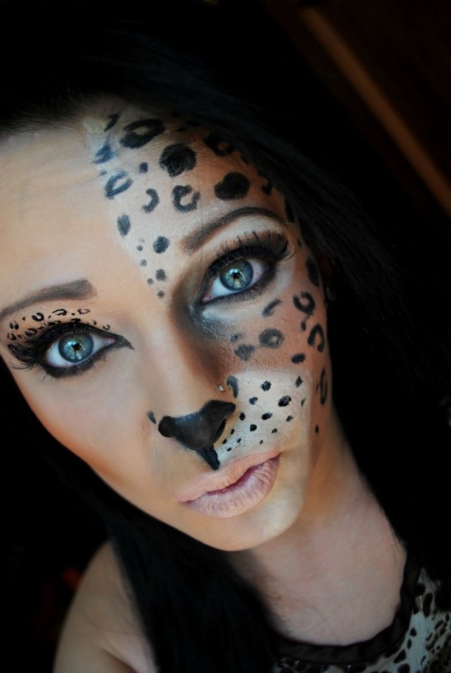 halloween schminke für frauen-tiere-leoparden-teil-gesicht
