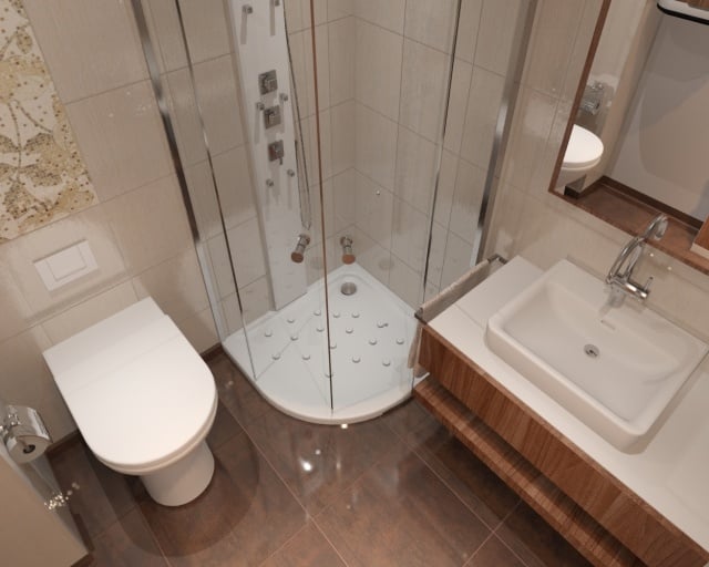 kleine badezimmer ideen-gestaltung-braun-beige-eckdusche-glaswaende