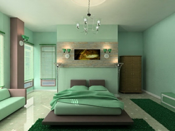 kühles-Grün-als-Wandfarbe-Schlafzimmer
