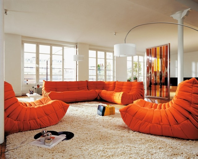 eklektisch Wohnzimmer einrichten Sofa mit zwei Sesseln
