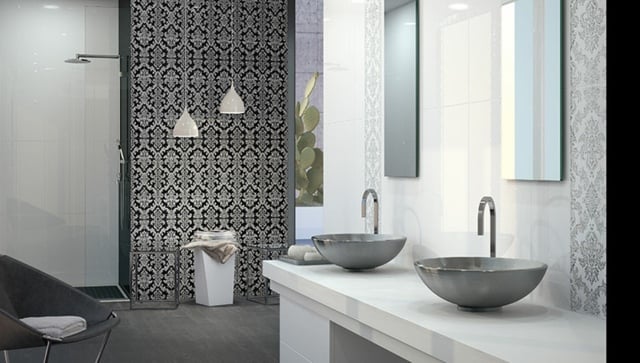 Badezimmer Fliesen Ideen Muster schwarz weiß