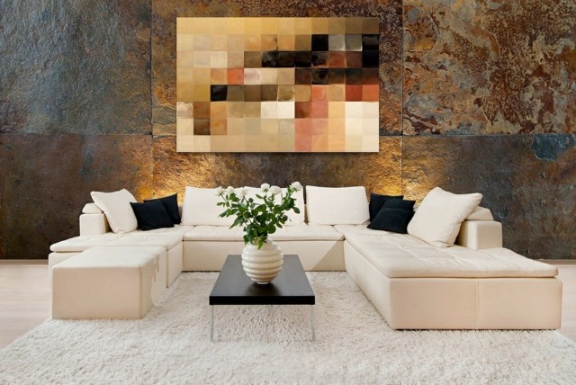 Wand aufhängen Bild Pixel Wohnzimmer Wohnideen