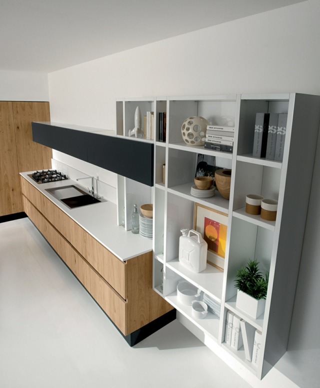Küche Holz Hochglanz Oberschränke Regale weiße Farbe