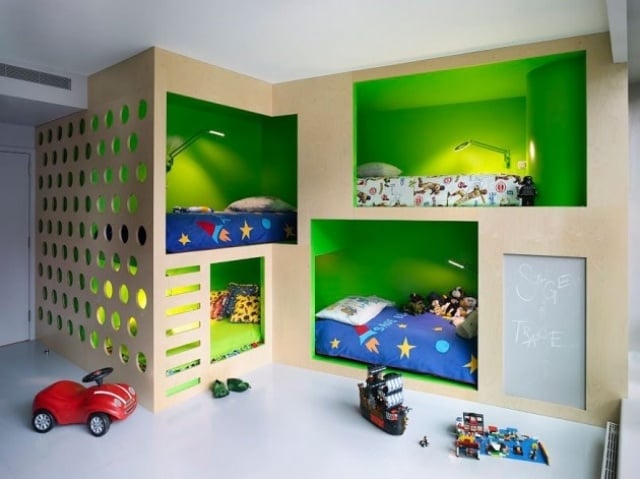 raumfarbe-grün-kinderzimmer-etagenbett-modernes-design-kindergerecht