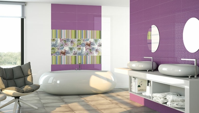 Badezimmer gestalten Fliesen grün Muster Ideen
