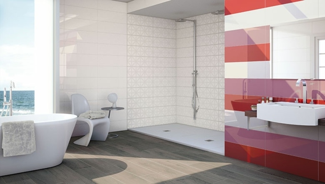 Wandliesen moderne Streifen Muster Badezimmer Gestaltung Ideen