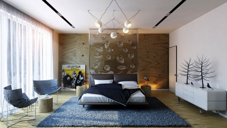 schlafzimmer-modern-gestalten-ideen-design-kunst-instalation-glas-transparent-leuchte-wandverkleidung