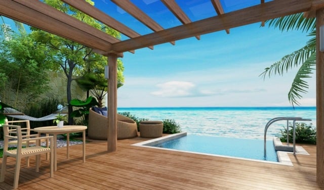 villa ozean-terrasse holzboden tropisch pool