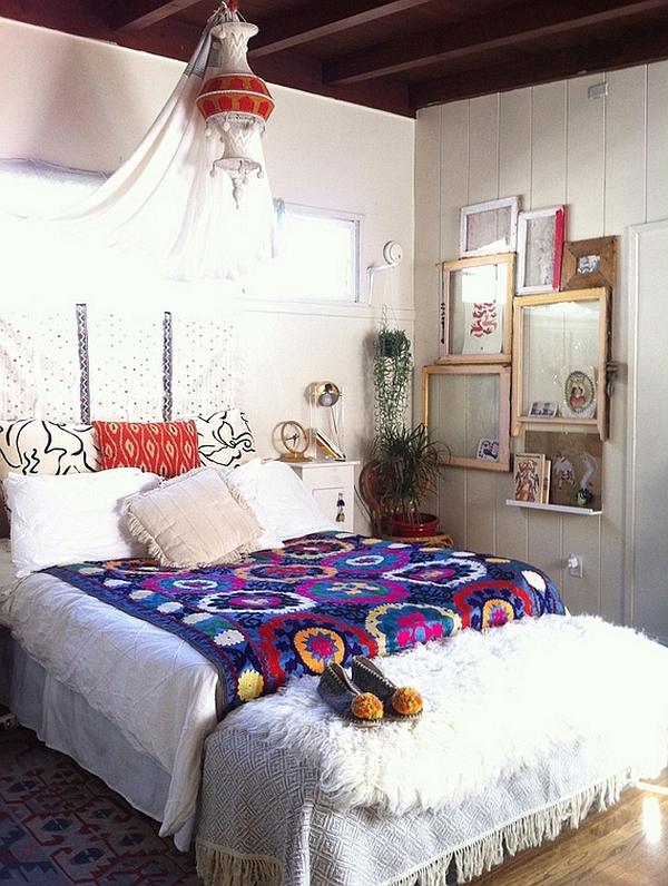 vintage-einrichtung-schlafzimmer-Bohemian-style-mustertextilien-dekoideen-für-die-wand