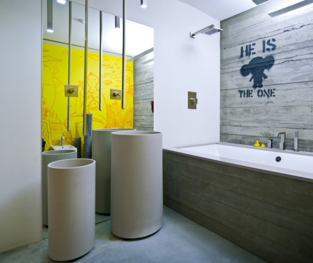 wohnungseinrichtung ideen loft-style-badezimmer-badewanne-sulenwaschbecken