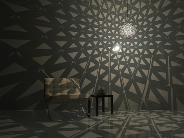 3D-Effekt-symmetrische-Motiven-Zimmer-mit-Tapeten-und-Sessel