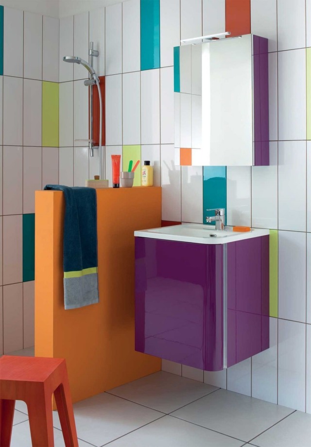 Badezimmer-Spiegelschrank-BUMP-Oberfläche-Glanz-Lila-Wandfliesen-bunt