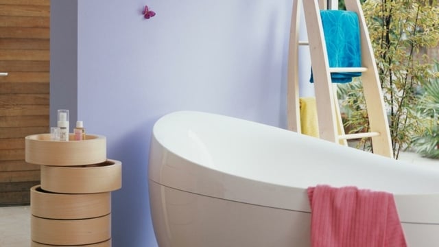 Badezimmer Wandfarbe Holzwand Badewanne