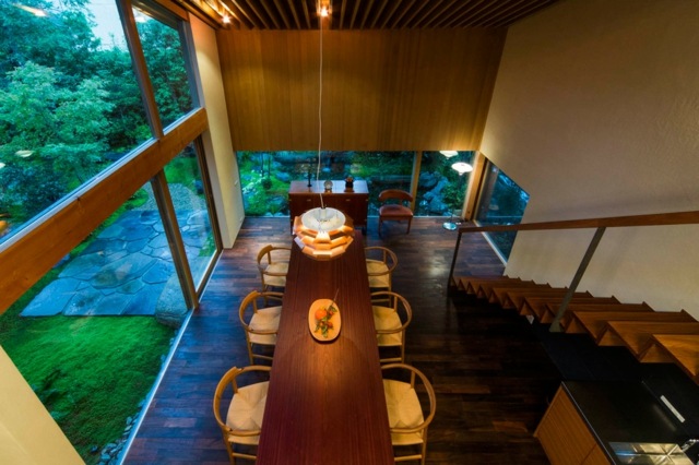 Glas Fronten Einfamilienhaus Garten japanischer Stil