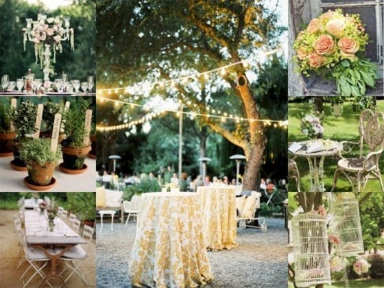 Garten-Hochzeit-Eisen-Stühle-Stehtische-mit-langen-Tischdecken