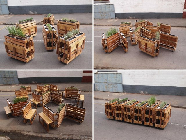 Holz Paletten Möbel selber bauen Ideen Sitzbank Pflanzkasten
