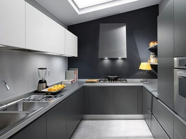 Graues-Interior-Küche-Edelstahl-modern