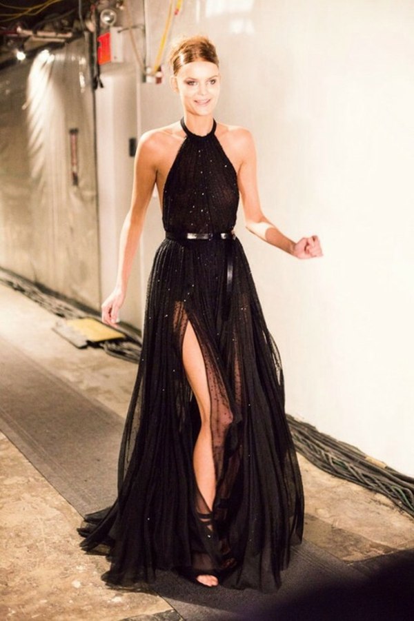 Haute-Couture-schwarzes-langes-Kleid