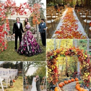 Hochzeit-im-Herbst-Kürbisse-Blütten-asl-Deko-auf-dem-Altar