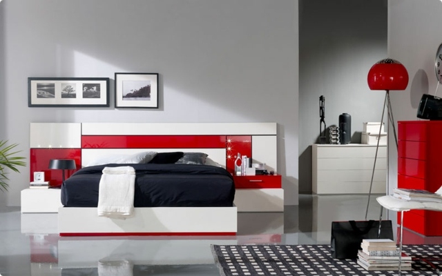 Schlafzimmer weiß rot Möbel Farbe Ideen